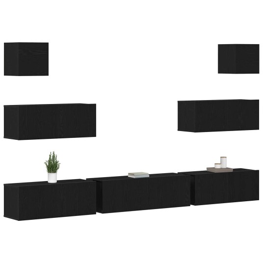 TV skapsett 7 pcs Svart eik 100 x 30 x 30 cm Konstruert tre