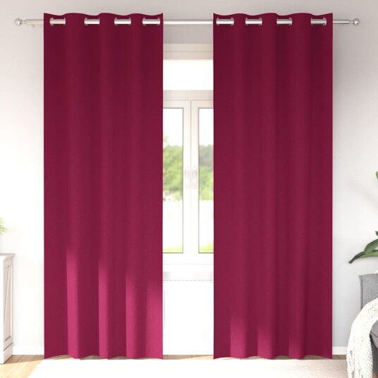 Gardiner med gardiner 2 pcs Vinrød Polyester Gardiner med gardiner 2 pcs Vinrød Polyester
