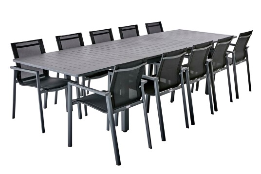 Brafab Lomma & Delia spisegruppe Antrasitt/antrasitt 10 stoler & bord 180 300 x 100 cm