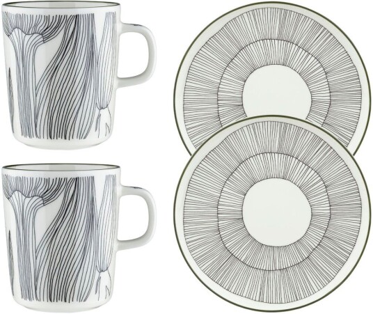 Marimekko Kukat Puhkeavat frokostsett 4 deler White forest green black Marimekko Kukat Puhkeavat frokostsett 4 deler White forest green black