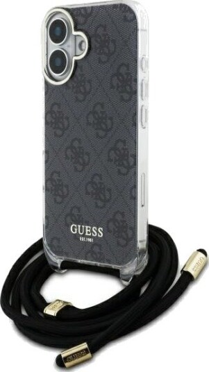 Guess Crossbody Cord 4G Print Mobildeksel til iPhone 16 - Svart