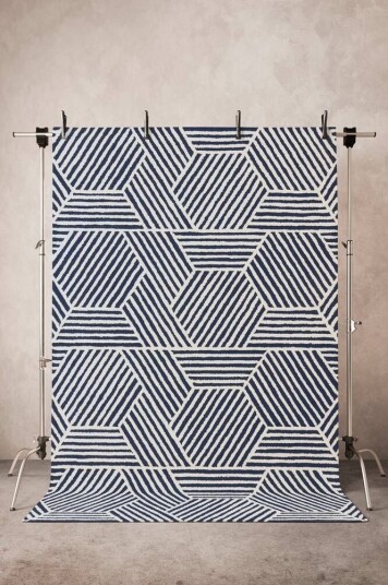 Jotex CLADY viskoseteppe 200x300 cm Blå/hvit 1641796-01-45 1641797-01-45