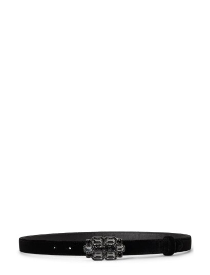 Lauren Ralph Lauren Stone-Buckle Velvet Skinny Belt - BLACK - XS