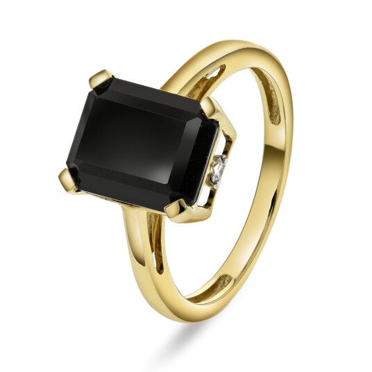 Michelle ring i 585 gult gull med diamanter 0,04 ct og sort onyx, størrelse 50 Michelle ring i 585 gult gull med diamanter 0,04 ct og sort onyx, størrelse 50
