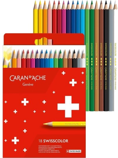 Caran d'Ache Swisscolor permanente fargeblyanter 18 farger i eske
