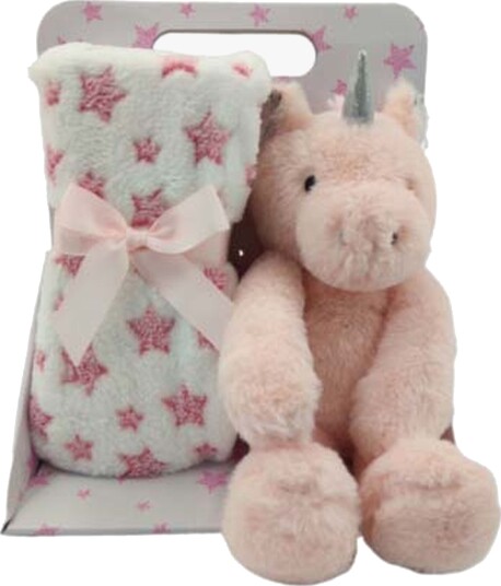 CarloBaby Fleeceteppe og Kosedyr Unicorn Rosa