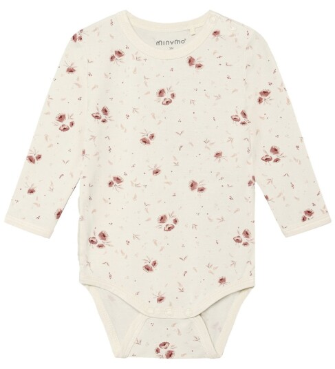 Minymo Body I/e   Viskose   Peach Pisk m. Blomster   Minymo   50   Langermet Body   Beige