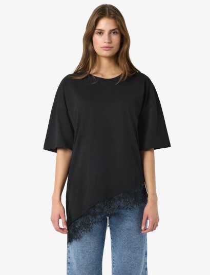 NOISY MAY Nmeasy Lace Detail S/S T Shirt /Tnt   Black   M