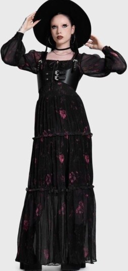 Killstar   Goth Lang kjole   What Darkness Returns   Pink Aura Maxi Dress   XS til 4XL   Damer   svart rosa