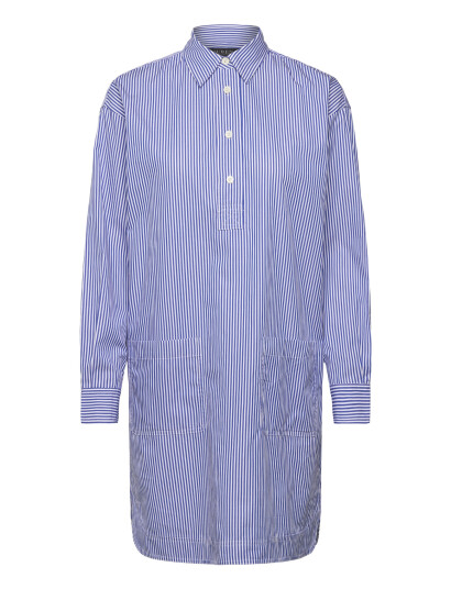 Lauren Ralph Lauren Striped Cotton Broadcloth Shirtdress Blue 46
