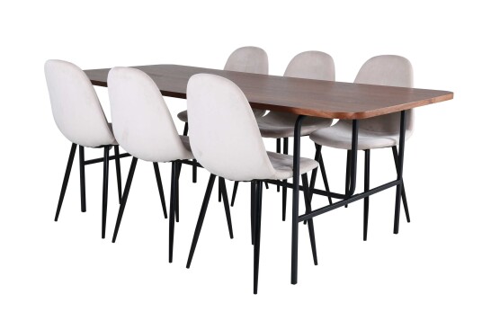 Venture Design Uno & Polar spisegruppe Beige/natur 6 stoler & bord 200 x 90 cm