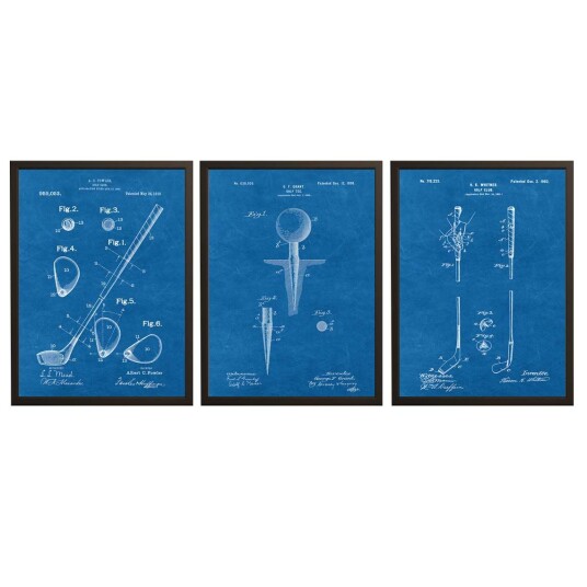 Patenttegning Plakat Golfoppfinnelser / Sett med 3 Patenttegning Plakat Golfoppfinnelser / Sett med 3
