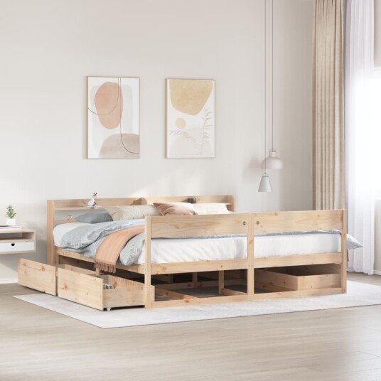  Sengeramme med madrass 200x200 cm heltre furu 8721102983665