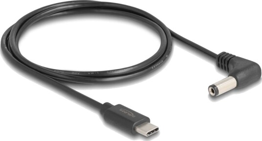 Delock   Strømkabel   24 Pin Usb C Hann Til 5,5 X 2,1 Mm Dc Jakk Hann Vinklet   5 V   1 A   1.5 M   Svart