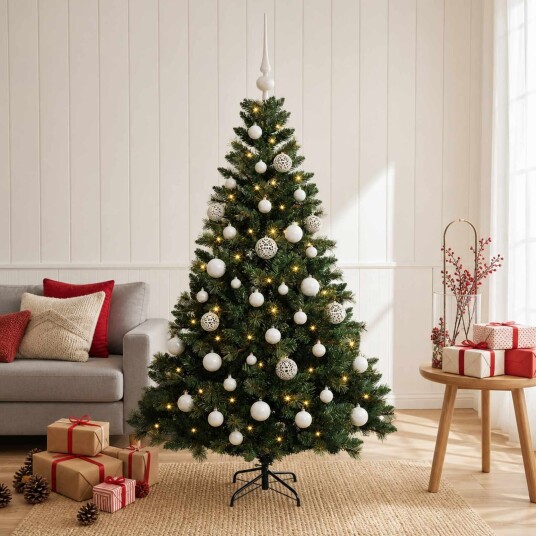 vidaXL Kunstig juletre med kuler 120 cm 150 LED-lys Varmhvit