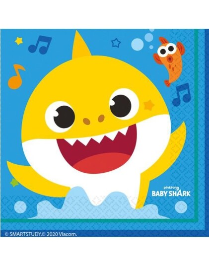 Amscan 16 stk Servietter med Baby Shark Motiv 33x33 cm 9909040