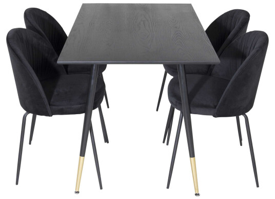 Venture Design Dipp & Wrinkles spisegruppe Svart/svart 4 st stoler & bord 120 x 85 cm