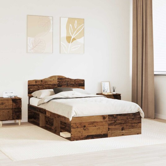 Sengestamme med hodegjerde Gammelt tre 120 x 190 cm Massiv furu Sengestamme med hodegjerde Gammelt tre 120 x 190 cm Massiv furu