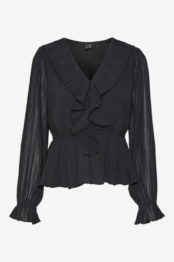 Vero Moda - Bluse vmDora L/S Frill Pleat Top - Svart