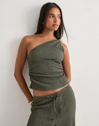 Only Grønn Onlerikka Assymetric Crinkle Top Pn