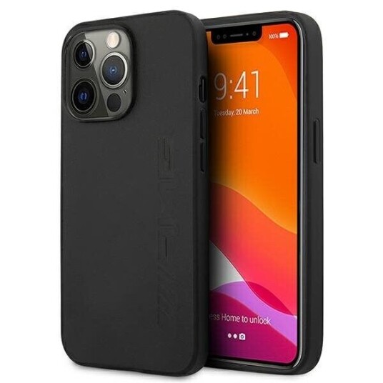 Mercedes AMG Hardcase Lær for iPhone 13 Pro / 13 6,1" - Svart med Varmestempling