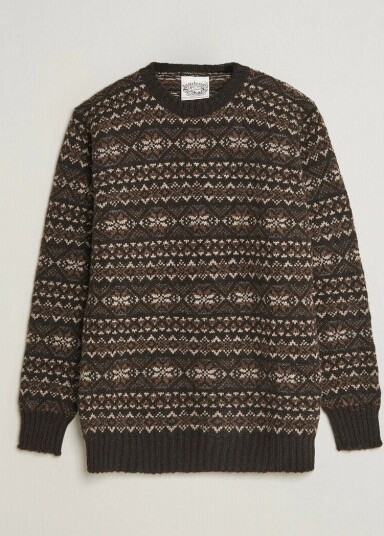 Jamieson's of Shetland Jamiesons Of Shetland All Over Fair Isle Pullover Crew Neck Dark Brown Jamieson's of Shetland Jamiesons Of Shetland All Over Fair Isle Pullover Crew Neck Dark Brown