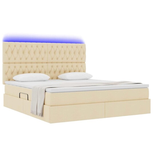 Seng med lagring og LED med LED Creme 160 x 200 cm Polyester