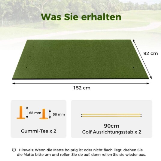 Golf tee matte 2 gummi tees og 2 justeringspinner 6 tee posisjoner 152 x 92 cm tykkelse 20 mm