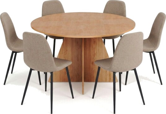 Vera spisegruppe rund 130 cm eik med 6 Nibe spisestoler   Eik