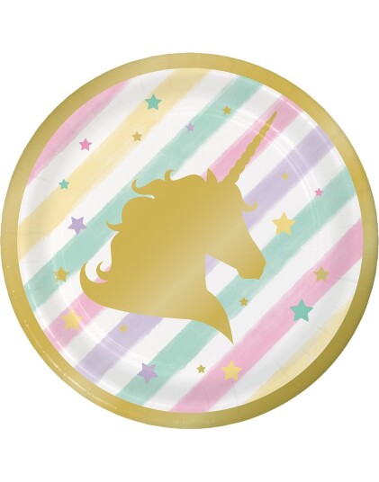 8 stk Små Papptallerkener 17 cm Golden Unicorn