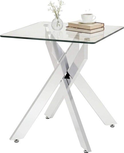 Firkantet glass sidebord – herdet glass og metallramme