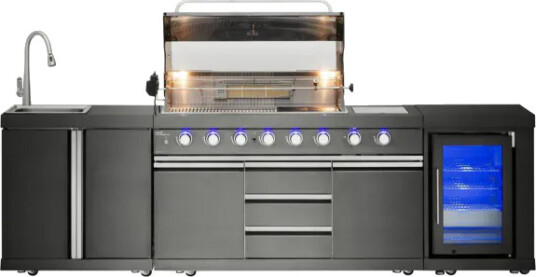 Mustang Gassgrill Svart Diamond 6+2 sommerkjøkken med kjøleskap og vannkran Mustang Gassgrill Svart Diamond 6+2 sommerkjøkken med kjøleskap og vannkran