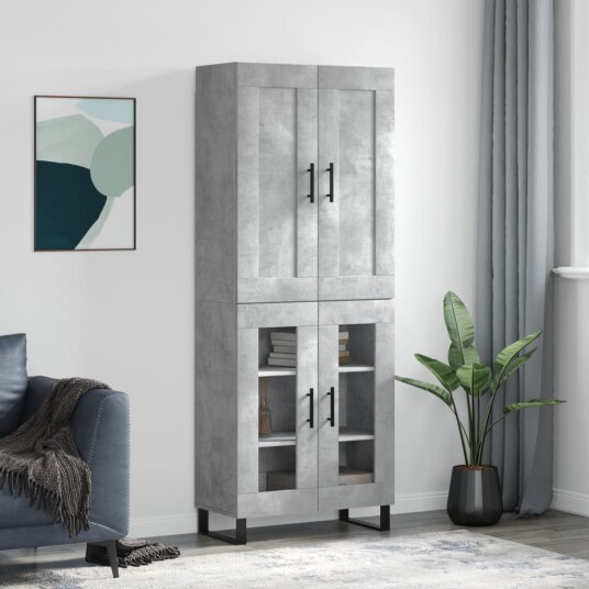 vidaXL Highboard betong grå 69,5x34x180 cm konstruert tre 8720845490676