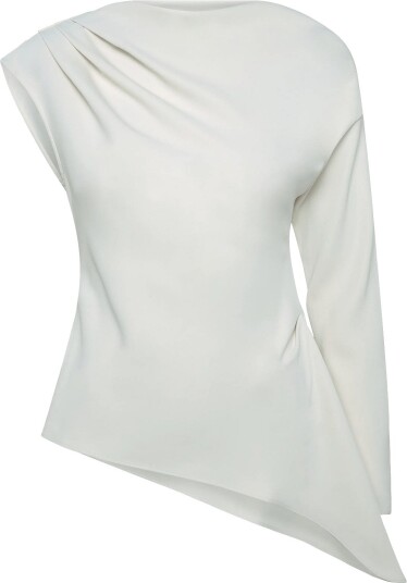 Topshop Tstena One Shoulder Ls Top Wvn   DOUBLE CREAM   40