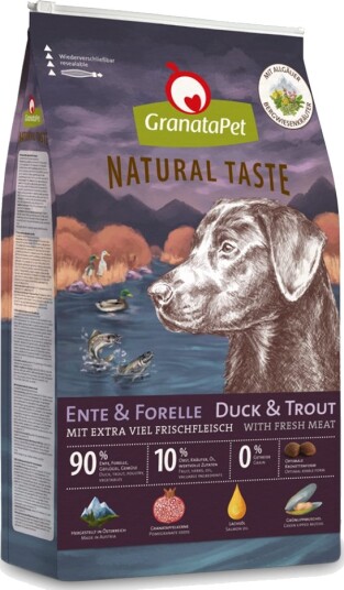 Granatapet tørrfôr tørrfôr med naturlig smak av and og ørret 2 x 12 kg