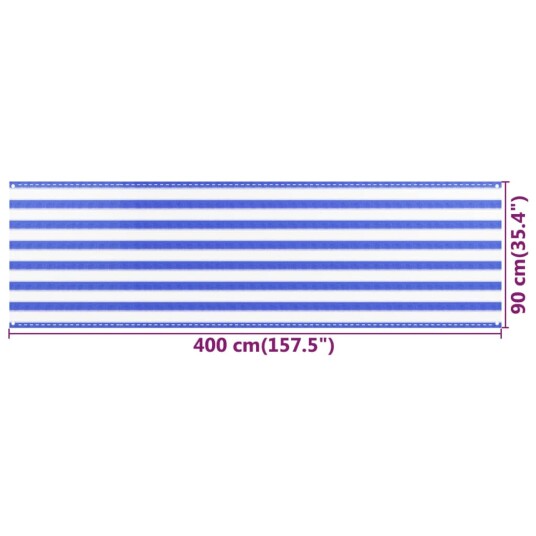 vidaXL Balkongskjerm blå og hvit 90x400 cm HDPE