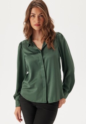 BUBBLEROOM Satin Puff Sleeve Shirt Green 38