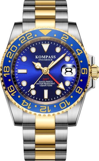 Kompass GMT Professional Sapphire Steel Silver Gold Blue