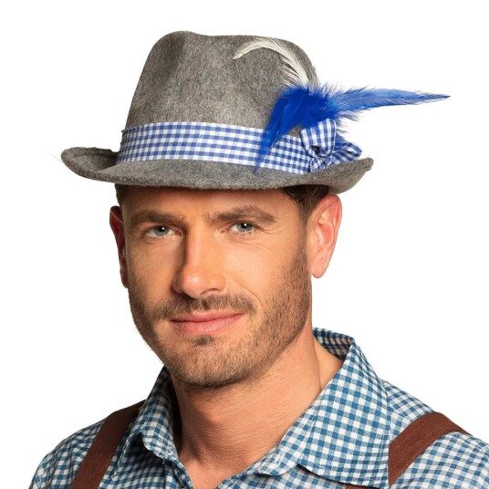 Grå Oktoberfesthatt med Bånd og Fjær