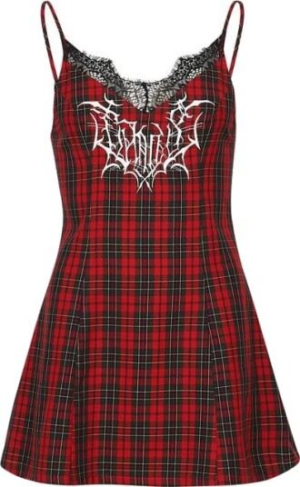 KOI Anime Kort kjole Tarnished Plaid Slip Dress Red Tartan XS til XXL Damer rød