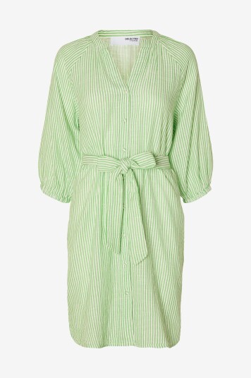 Selected Femme Skjortekjole slfAlberta 3/4 Stripe Short Dress Grønn