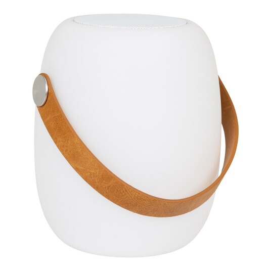 Cardiff utendørs lampe LED med lærrem bluetooth høyttaler oppladbar hvit.