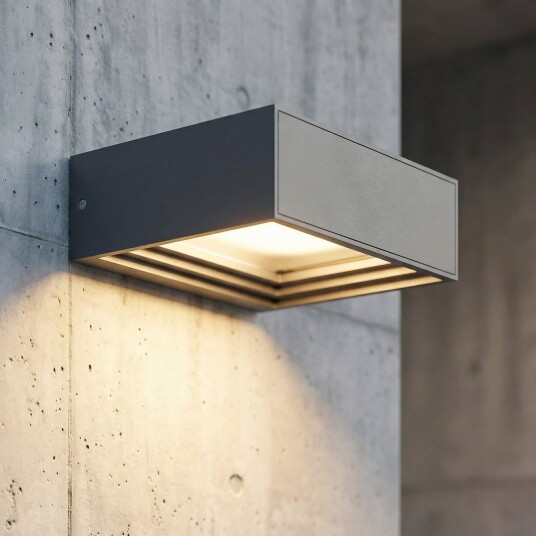 Ashkan LED-vegglampe, antrasitt, IP65 - Lucande - Moderne - Metall - Kantet