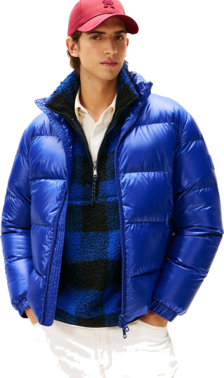 Tommy Hilfiger Shiny Down Stand Puffer - Blue - L