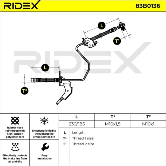 RIDEX 83B0136 Bremseslange