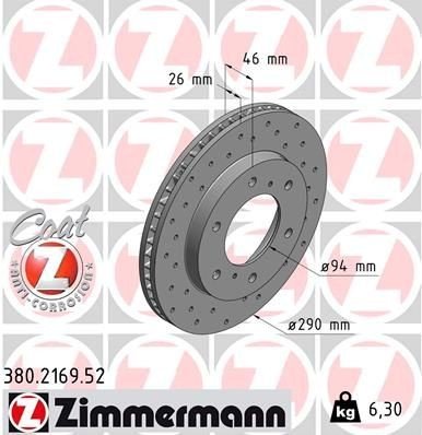 Bremseskive ZIMMERMANN 380.2169.52 Bremseskive ZIMMERMANN 380.2169.52