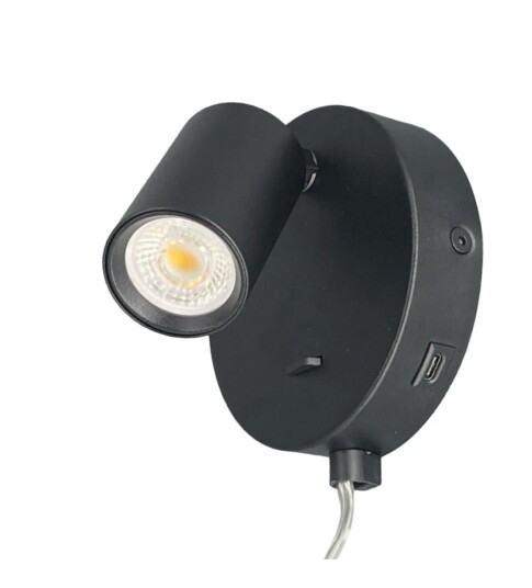 Oz mini K1 vegglampe med USB C GU10 mini Svart Oz mini K1 vegglampe med USB C GU10 mini Svart