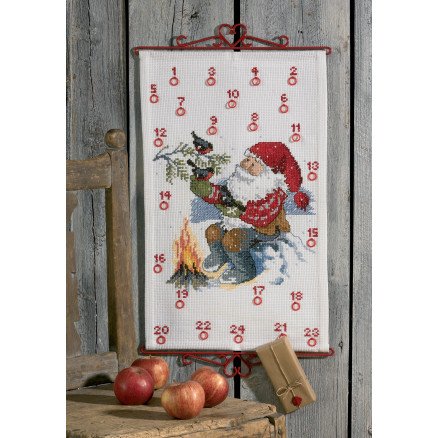 Permin Broderisett Aida Julekalender Nisse ved Bål 35x56cm