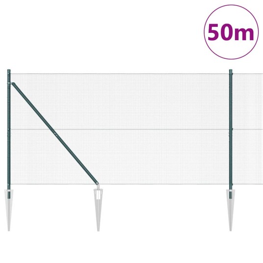 Sveiset trådgjerde med 13 spikereposter Grønn 1.4x50 m Stål