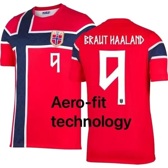 VM 2026 AERO-FIT Norges herrelandslag i fotball 2026 AERO-FIT-2027 voksen skjorte (nr. 9 Haaland trykt) (kun t-skjorte) XXL